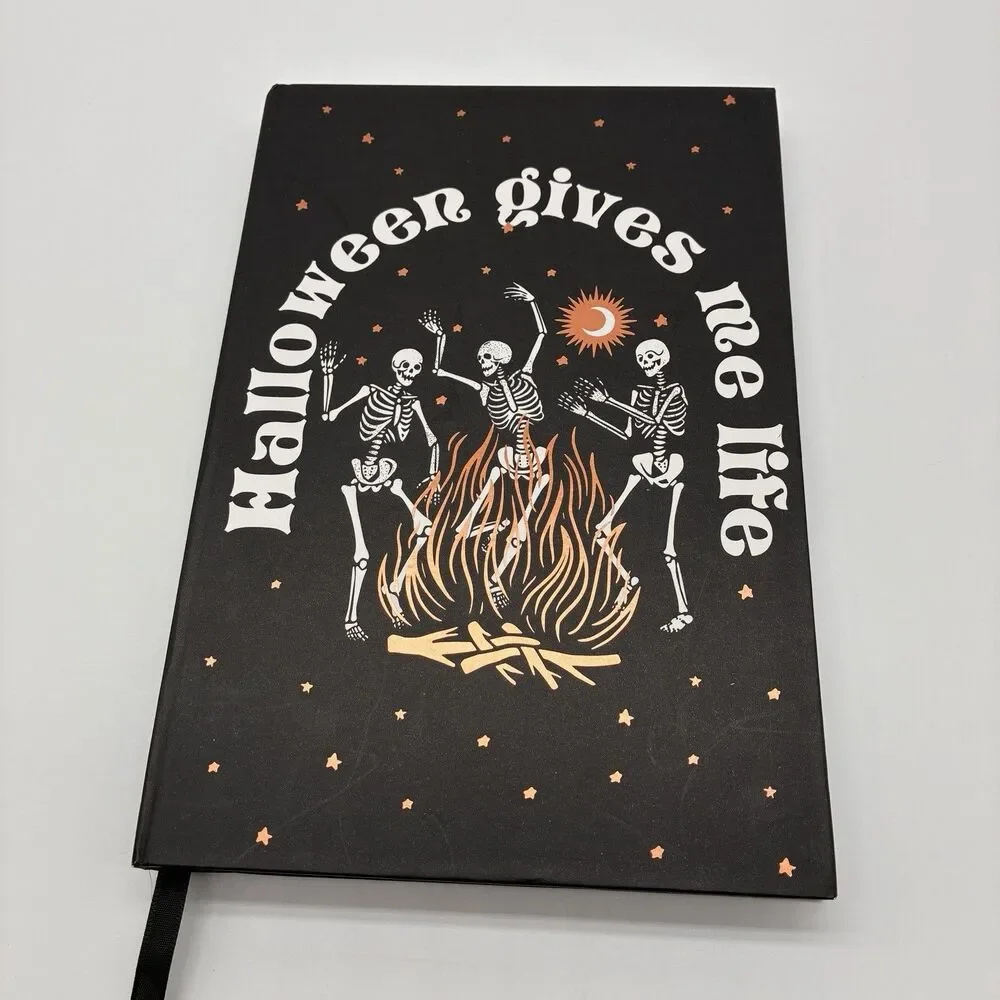 Halloween Journal W/Skeletons Dancing Around Fire w/ “Halloween Gives Me Life”